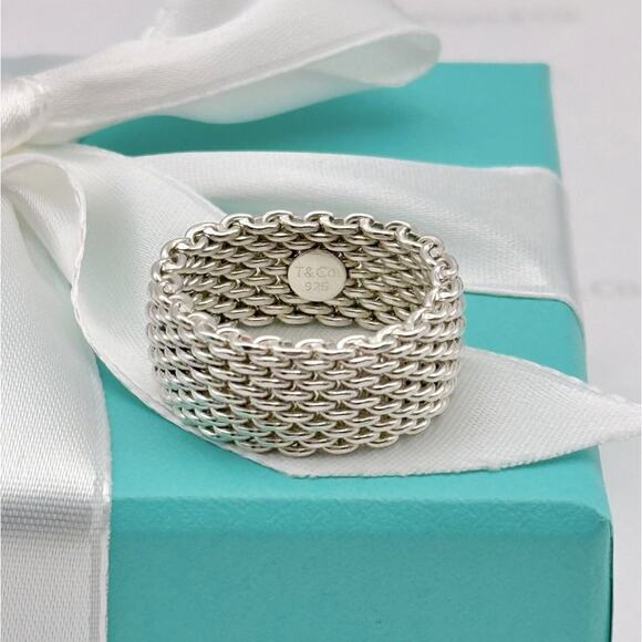 New Tiffany & Co. Somerset Mesh Ring Band Unisex Sterling Silver Size 7.5 W/ Box - Picture 5 of 11